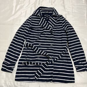Gap Maritime Trench Coat S Navy White Nautical Striped Sailor Button Coastal VTG